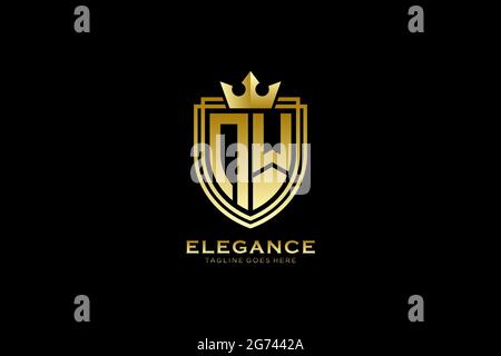NW elegant luxury monogram logo or badge template with scrolls and royal crown - perfect for luxurious branding projects Stock Vector