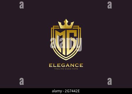 MG elegant luxury monogram logo or badge template with scrolls and royal crown - perfect for luxurious branding projects Stock Vector