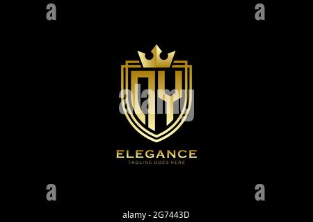 NY elegant luxury monogram logo or badge template with scrolls and royal crown - perfect for luxurious branding projects Stock Vector