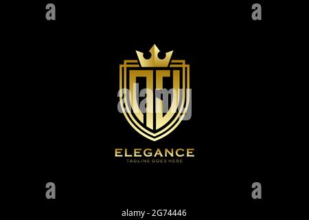 NJ elegant luxury monogram logo or badge template with scrolls and royal crown - perfect for luxurious branding projects Stock Vector