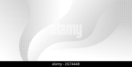 Abstract white and gray wave dynamic layered background with halftone effect. Vector illustration Stock Vector