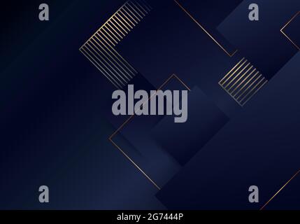 Abstract luxury template elegant blue and gold squares overlapping layer pattern on dark blue background. Vector illustration Stock Vector