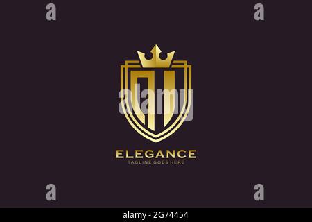 NI elegant luxury monogram logo or badge template with scrolls and royal crown - perfect for luxurious branding projects Stock Vector