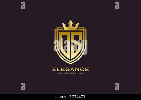 OS elegant luxury monogram logo or badge template with scrolls and royal crown - perfect for luxurious branding projects Stock Vector