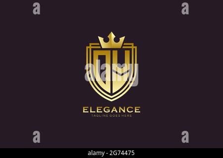 OV elegant luxury monogram logo or badge template with scrolls and royal crown - perfect for luxurious branding projects Stock Vector