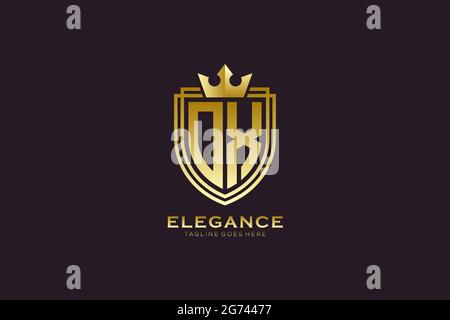 OX elegant luxury monogram logo or badge template with scrolls and royal crown - perfect for luxurious branding projects Stock Vector