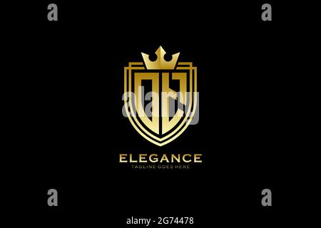 OT elegant luxury monogram logo or badge template with scrolls and royal crown - perfect for luxurious branding projects Stock Vector