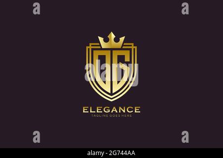 OG elegant luxury monogram logo or badge template with scrolls and royal crown - perfect for luxurious branding projects Stock Vector