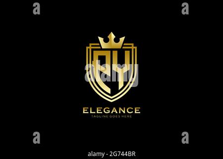 PY elegant luxury monogram logo or badge template with scrolls and royal crown - perfect for luxurious branding projects Stock Vector
