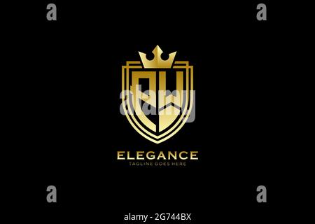 PW elegant luxury monogram logo or badge template with scrolls and royal crown - perfect for luxurious branding projects Stock Vector
