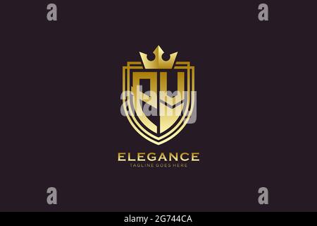PV elegant luxury monogram logo or badge template with scrolls and royal crown - perfect for luxurious branding projects Stock Vector