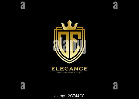 OE elegant luxury monogram logo or badge template with scrolls and royal crown - perfect for luxurious branding projects Stock Vector