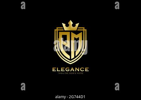 PM elegant luxury monogram logo or badge template with scrolls and royal crown - perfect for luxurious branding projects Stock Vector