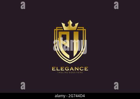 PI elegant luxury monogram logo or badge template with scrolls and royal crown - perfect for luxurious branding projects Stock Vector