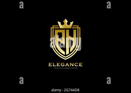 PH elegant luxury monogram logo or badge template with scrolls and royal crown - perfect for luxurious branding projects Stock Vector