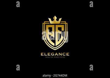 PE elegant luxury monogram logo or badge template with scrolls and royal crown - perfect for luxurious branding projects Stock Vector
