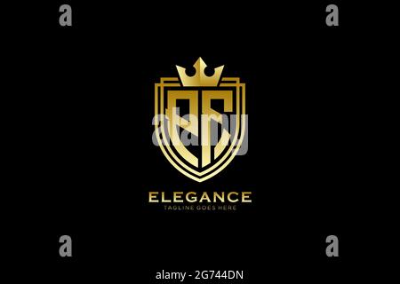 PF elegant luxury monogram logo or badge template with scrolls and royal crown - perfect for luxurious branding projects Stock Vector