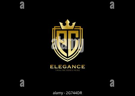 PC elegant luxury monogram logo or badge template with scrolls and royal crown - perfect for luxurious branding projects Stock Vector