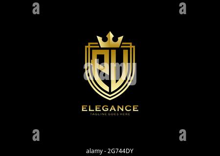 PU elegant luxury monogram logo or badge template with scrolls and royal crown - perfect for luxurious branding projects Stock Vector