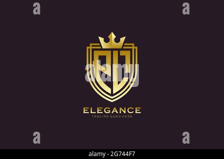 PL elegant luxury monogram logo or badge template with scrolls and royal crown - perfect for luxurious branding projects Stock Vector