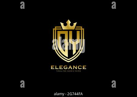 QY elegant luxury monogram logo or badge template with scrolls and royal crown - perfect for luxurious branding projects Stock Vector