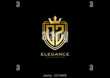 QZ elegant luxury monogram logo or badge template with scrolls and royal crown - perfect for luxurious branding projects Stock Vector