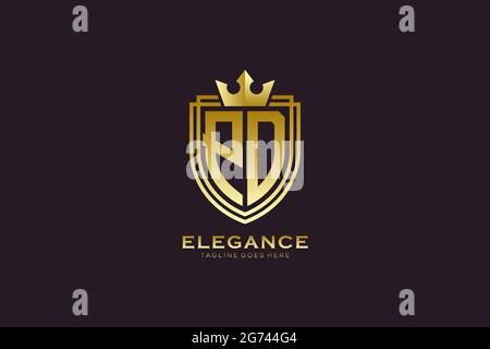 PD elegant luxury monogram logo or badge template with scrolls and royal crown - perfect for luxurious branding projects Stock Vector