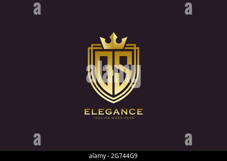 QS elegant luxury monogram logo or badge template with scrolls and royal crown - perfect for luxurious branding projects Stock Vector