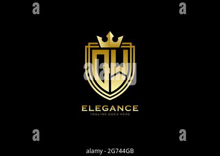 QW elegant luxury monogram logo or badge template with scrolls and royal crown - perfect for luxurious branding projects Stock Vector