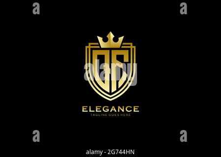 QF elegant luxury monogram logo or badge template with scrolls and royal crown - perfect for luxurious branding projects Stock Vector