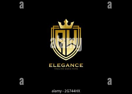 RW elegant luxury monogram logo or badge template with scrolls and royal crown - perfect for luxurious branding projects Stock Vector