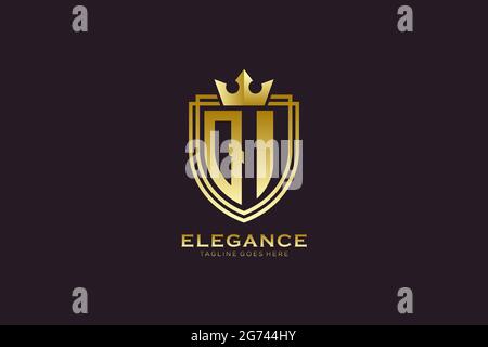 QI elegant luxury monogram logo or badge template with scrolls and royal crown - perfect for luxurious branding projects Stock Vector