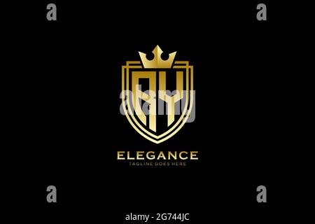 RY elegant luxury monogram logo or badge template with scrolls and royal crown - perfect for luxurious branding projects Stock Vector