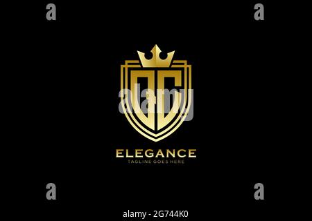 QC elegant luxury monogram logo or badge template with scrolls and royal crown - perfect for luxurious branding projects Stock Vector