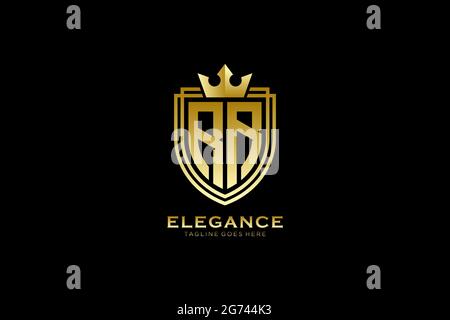 RR elegant luxury monogram logo or badge template with scrolls and royal crown - perfect for luxurious branding projects Stock Vector