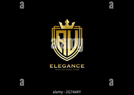 RU elegant luxury monogram logo or badge template with scrolls and royal crown - perfect for luxurious branding projects Stock Vector
