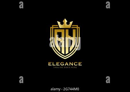 RK elegant luxury monogram logo or badge template with scrolls and royal crown - perfect for luxurious branding projects Stock Vector