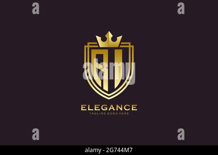 RI elegant luxury monogram logo or badge template with scrolls and royal crown - perfect for luxurious branding projects Stock Vector