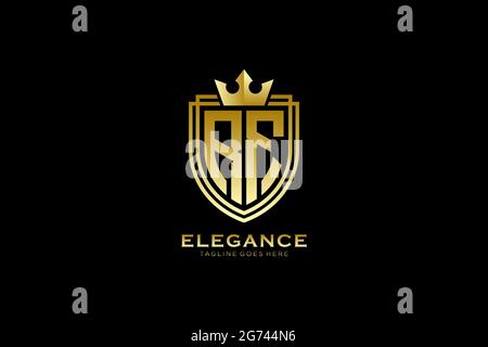 RF elegant luxury monogram logo or badge template with scrolls and royal crown - perfect for luxurious branding projects Stock Vector