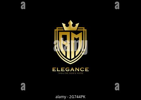 RM elegant luxury monogram logo or badge template with scrolls and royal crown - perfect for luxurious branding projects Stock Vector
