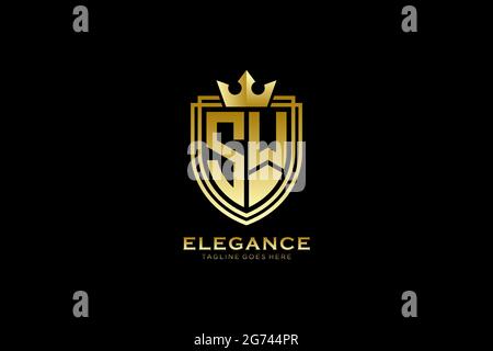 SW elegant luxury monogram logo or badge template with scrolls and royal crown - perfect for luxurious branding projects Stock Vector