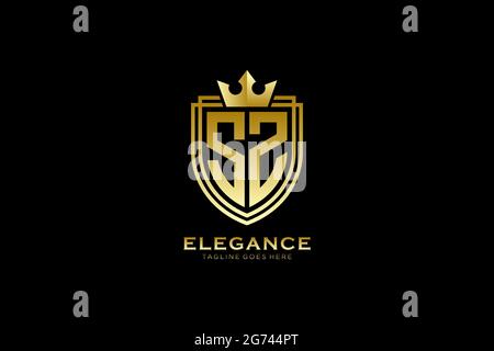 SZ elegant luxury monogram logo or badge template with scrolls and royal crown - perfect for luxurious branding projects Stock Vector