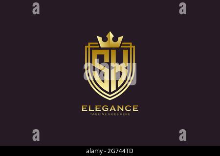 SX elegant luxury monogram logo or badge template with scrolls and royal crown - perfect for luxurious branding projects Stock Vector