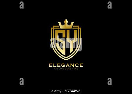 SY elegant luxury monogram logo or badge template with scrolls and royal crown - perfect for luxurious branding projects Stock Vector