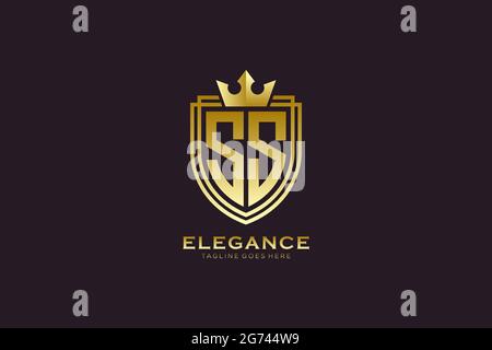 SS elegant luxury monogram logo or badge template with scrolls and royal crown - perfect for luxurious branding projects Stock Vector