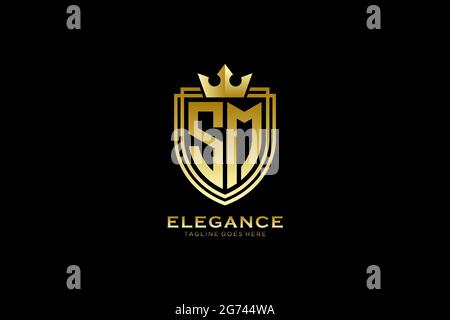 SM elegant luxury monogram logo or badge template with scrolls and royal crown - perfect for luxurious branding projects Stock Vector