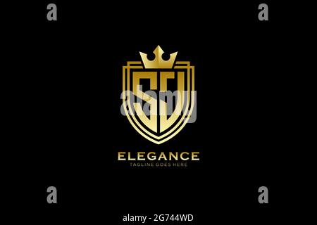 SJ elegant luxury monogram logo or badge template with scrolls and royal crown - perfect for luxurious branding projects Stock Vector