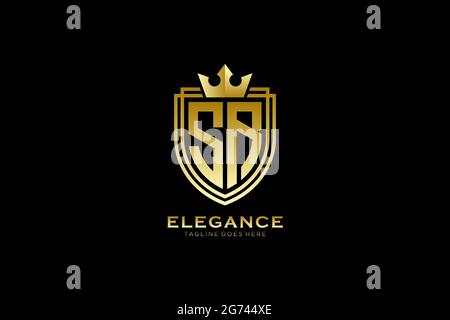 SR elegant luxury monogram logo or badge template with scrolls and royal crown - perfect for luxurious branding projects Stock Vector