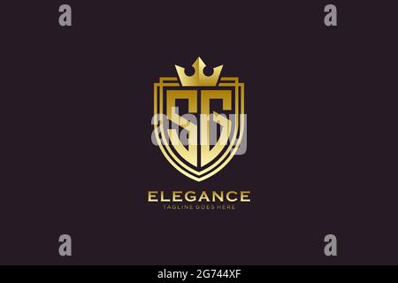 SG elegant luxury monogram logo or badge template with scrolls and royal crown - perfect for luxurious branding projects Stock Vector