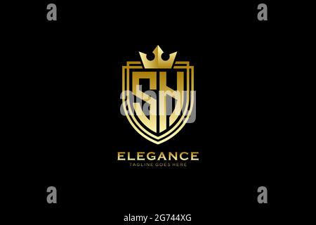 SH elegant luxury monogram logo or badge template with scrolls and royal crown - perfect for luxurious branding projects Stock Vector